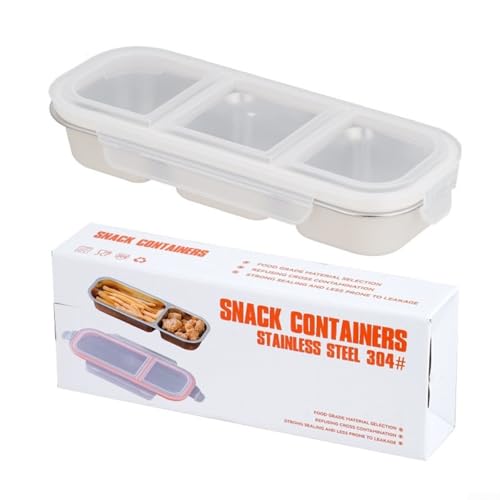 Boîte à goûter portable anti-fuite en acier inoxydable avec plusieurs compartiments, pour organiser et transporter les aliments du déjeuner (blanc, 3 compartiments)