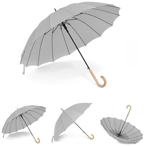 ENGENDER Parapluie pour la Pluie Parapluie Droit à 16 Nervures, rétro, à Long Manche, créatif, Manche en Bois, for Hommes et Femmes Parapluies de Voyage(C)