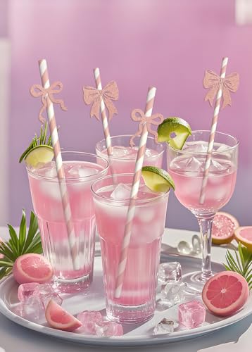 24 pitillos de papel con lazo rosa para fiestas miniatura 3