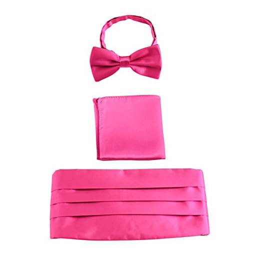 Hombre Satén Faja de Esmoquin & Pajarita & Pañuelo de Bolsillo 3 en 1 Set para Fiesta Boda Banquet Smoking Caballero - Liso Rosa