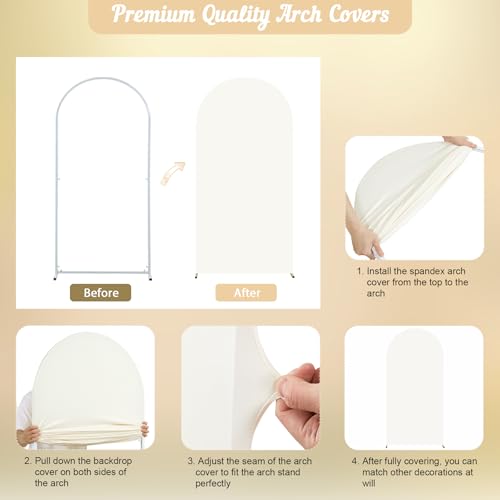 2 Set-6.6FT, 5FT Ivory Arch Backdrop Cover,Spandex Fitted Wedding Arch Stand Covers Round Top Chiara Arch Backdrop Stands Cover for Birthday Party Banquet Photo Background Decoration by Wish Care - Used condition - Image 7