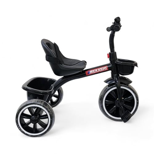 Image of MEKASHI T-001RW Plug N Play Kids Trike /Baby Tricycle, Big Size Storage Basket, Bell, Comfortable Seat with Seat Belt, 12 to 48 Months, Load Upto 35Kg, Easy Assembly, Heavy Guage Steel Frame, Black