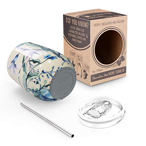 Thily Stainless Steel Insulated Wine Tumbler Stemless Wine Glass With Lid And Straw, Splash-Proof, Reusable, Cute Travel Cup For Coffee, Cocktails, Keep Drinks Cold, Gifts For Women, Girls, Orchid #TOP3