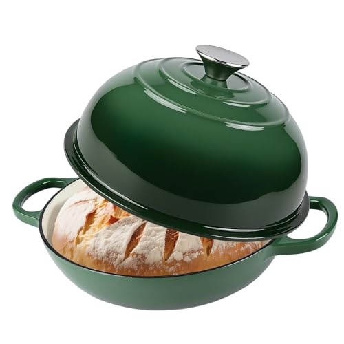 yaoyaoplay Dutch Oven for Bread Baking, Bread Oven, Enameled Cast Iron Dutch Oven, Bread Pot with Dome Lid, Oven Safe up to 500°F, 6 Quart, Green