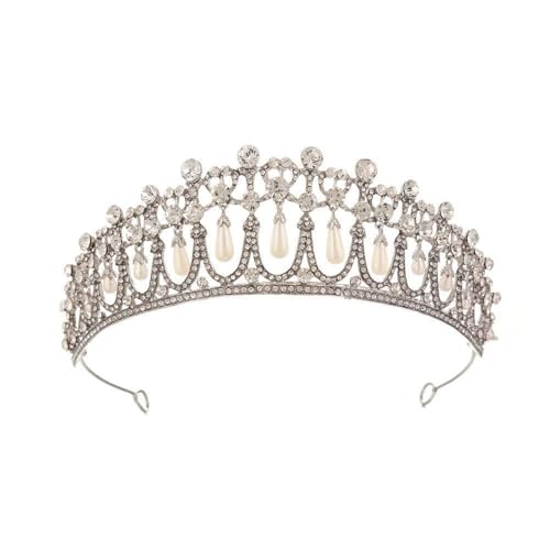 Corona de boda de cristal Tiaras de novia de perlas de cristal barroco Corona Diana, diadema de desfile de diamantes de imitación Diadema de novia Accesorios for el cabello de boda Tocados de novia