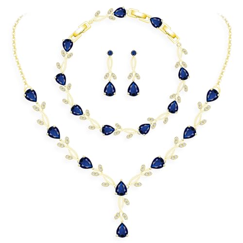 Image of GZWHD Wedding Jewelry Sets for Bride Bridesmaid Women Cubic Zirconia Necklace Earrings Bracelet Set Gift for Mother Friend Wife Daughter Sister Party Prom Jewelry