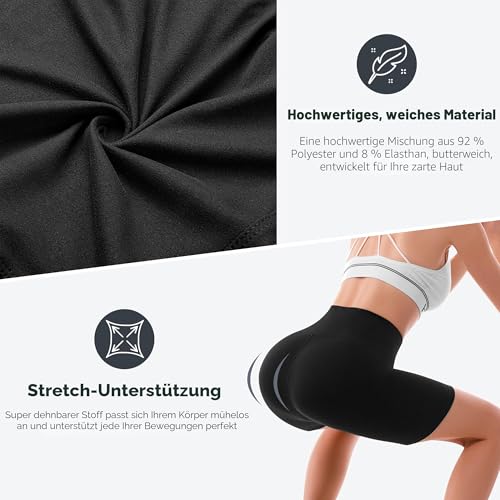 SINOPHANT Radlerhose Damen Kurz High Waist Shorts Leggings für Sommer Fitness Sport Yoga(L-XL,3 Schwarz)