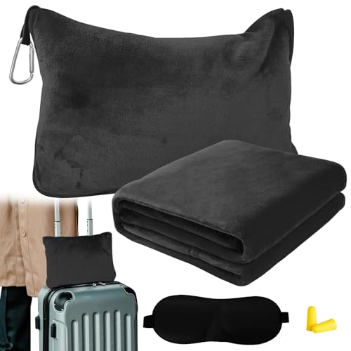 Bocguy Couverture de Voyage 2 en 1 Ultra Légère et Chaude Avec Masque de Sommeil et Bouchons d'Oreille - Portable Pour Avion et Camping