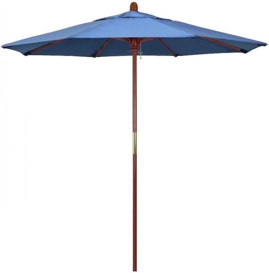 Pemberly Row 7.5' Push Lift Wood Pole Patio Umbrella in Olefin White Fabric