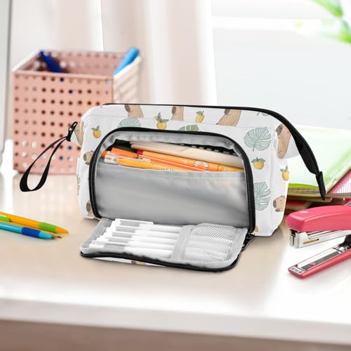 Image of Capybara Fruits White Print Pencil Case Pouch Big Capacity Pencil Bag Box Organizer Pen Case with Compartmens Stationery Organizer for Girls Boys Women School College Office