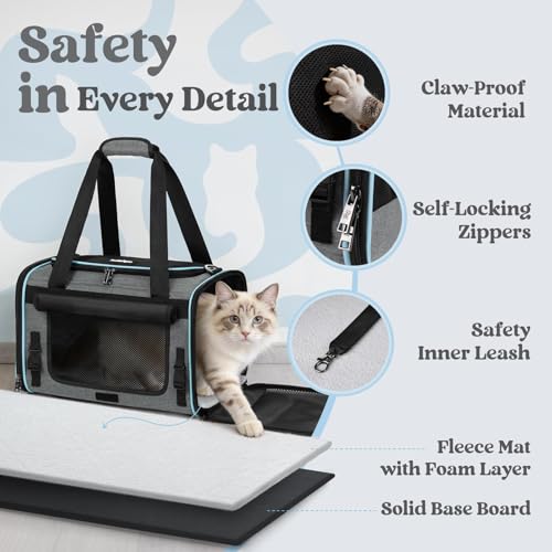 rabbitgoo Cat Carrier Soft with Rollable Flap, Travel Safe for Car Airline | Comfortable for Anxious Kittens, Collapsible Portable Carrying Bag, Small Medium Cats, Escape Proof, Grey, 17"Lx11"Wx11"H - Image 4