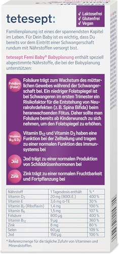 tetesept Femi Baby® Babyplanung 1 x 84 Tabletten – Nahrungsergänzungsmittel für die Frau zur Unterstützung bei Kinderwunsch – Spezielle Nährstoffe mit Folsäure, vegan