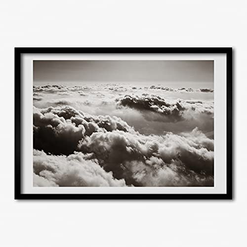 Cadre en Bois Moderne Nuages Tableau Peinture 70x50 cm Premium