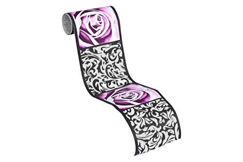 A.S. Création Bordüre - Papierbordüre mit wundervollen Blumen in Schwarz und Lila - auf 5,00 m x 0,13 m je Rolle