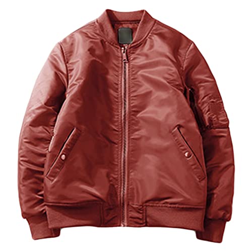 Maiyifu-GJ Men's Lightweight Flight Jacket Spring Casual Softshell Bomber Coat Outwear Vintage Full-Zip Military Windbreaker (Red,Small)