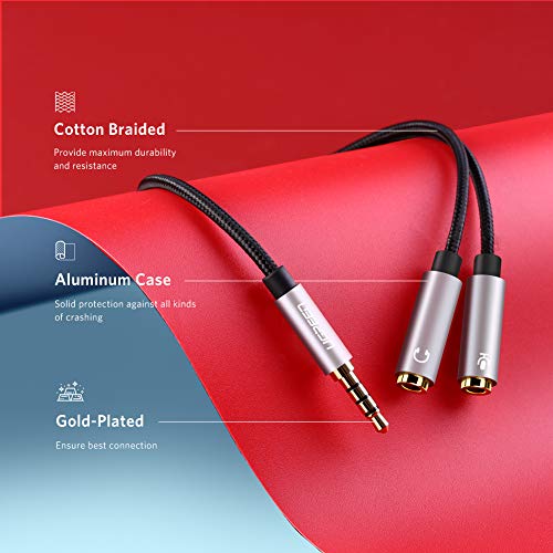 UGREEN Headphone Splitter 3.5mm 2 Female to 1 Male Mic and Audio Y Splitter TRRS Headset Adapter Cable Stereo Compatible with Switch 2/PS4/PS5 Steam Deck Xbox PC Laptop Phone Tablet Gaming
