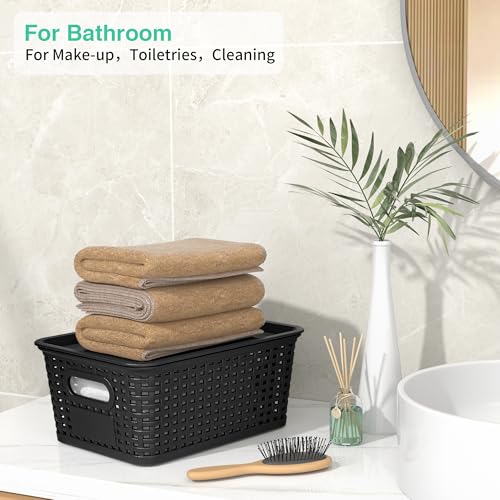 WRRLORS 8 Pack Plastic Storage Baskets,Black Stackable Bins with Lid by Wrrlors - Used condition - Image 6