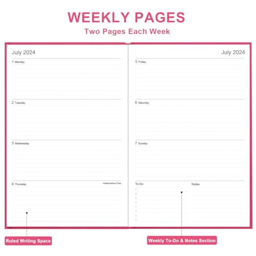 2024-2025 Planner - Weekly & Monthly Planner from July 2024 to June 2025, Academic Planner 2024-2025 with Inner Pocket, Elastic Band, Hard Cover, Perfect Daily Organizer, 5.8\'\' × 8.3\'\', Pink