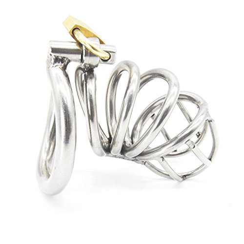 Happygo Male Chastity Device Hypoallergenic Stainless Steel Cock Cage Penis Ring L Size Virginity Lock Chastity Belt Adult Game Sex Toy (1.77 inch/ 4.5cm)