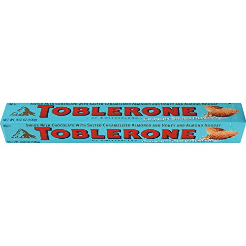 Toblerone Swiss Milk Chocolate With Salted Caramelized Almonds & Honey & Almond Nougat, 3.52 Oz #TOP6