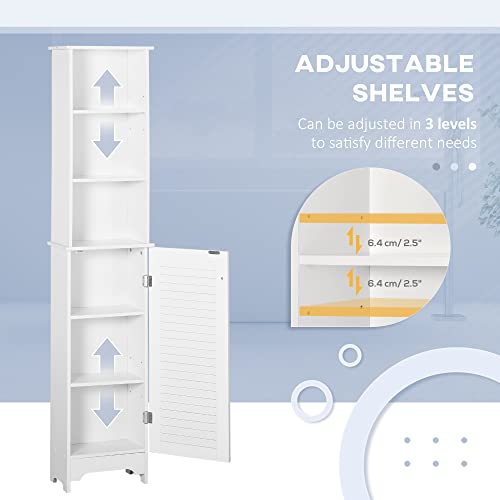 HOMCOM Tall Bathroom Storage Cabinet/Freestanding Linen Tower with 3-Tier Open Adjustable Shelf, White - Image 6