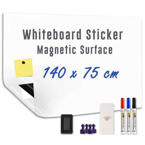 HeatPomelo Vinilo de Pizarra Blanca Magnética para Pared 140 x 75 cm Autoadhesiva y Sin Sombras Lámina de Escritura Borrable en Seco Ideal para Oficina Hogar Escuela 🔥