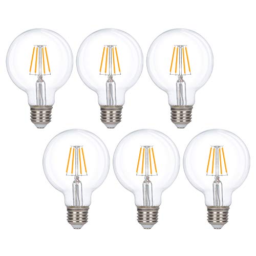 Simba Lighting LED Edison Vintage Vanity Globe Filament G25 (G80) 6W Dimmable 60W Equivalent (6 Pack) 120V Light Bulb for Bathroom Makeup Mirror, Medium E26 Base, CE, RoHS Compliant, Warm White 2700K by Simba Lighting - Used condition - US$9.65