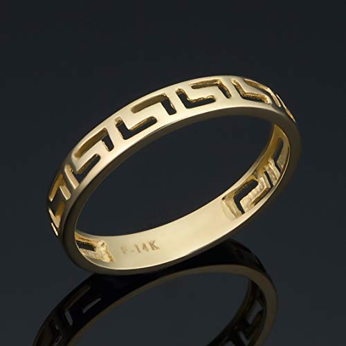 Kooljewelry Minimalist 14K Yellow Gold 3.2 Mm Greek Key Band Ring (Size 6) #TOP1