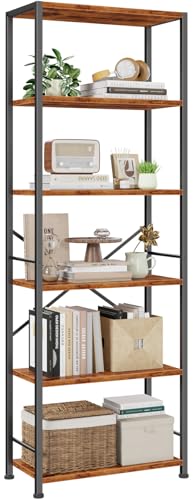 Furologee 6 Tier Book Shelf, Tall Wide Bookshelf, Industrial Open