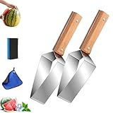 Cortador de sandía de acero inoxidable, nuevo cortador triangular de sandía 2026, cortador triangular de sandía, acero inoxidable con mango de madera, utensilio para cortar sandía (2 Set)