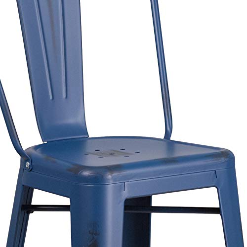 Bizchair 4 Pack 30" High Distressed Antique Blue Metal Indoor-Outdoor Barstool With Back #TOP5