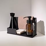 Designfabrik Hamburg K&uuml;chencaddy | Sp&uuml;lorganizer K&uuml;che | Sp&uuml;lbecken Organizer | Abtropfgestell | Schwammhalter und Sp&uuml;lmittel Organizer | Abnehmbarer Silikonboden | Modernes Design | Schwarz