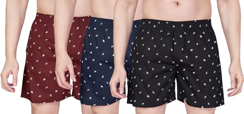 Image of Nermosa Pure Cotton Comfortable & Breathable Printed Regular Shorts /Boxer for Men, Pack of 3