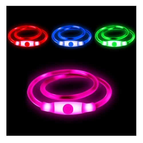 Easing Collar LED para perro, recargable por USB, ajustable, corte a medida, colores ultra brillantes, collar de luz brillante para perros, batería de litio recargable por USB, visibilidad nocturna y