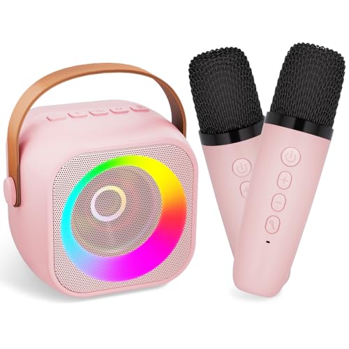 Amazmic Toys for Girls Karaoke Machine for Kids,Birthday Gifts for Girl Age 3 4 5 6 7 8 9 10+Year Old Boy,Portable Speaker for Kid Mini 2 Karaoke Microphones Gift for Home Class Party(Pinkcolor 2Mic)