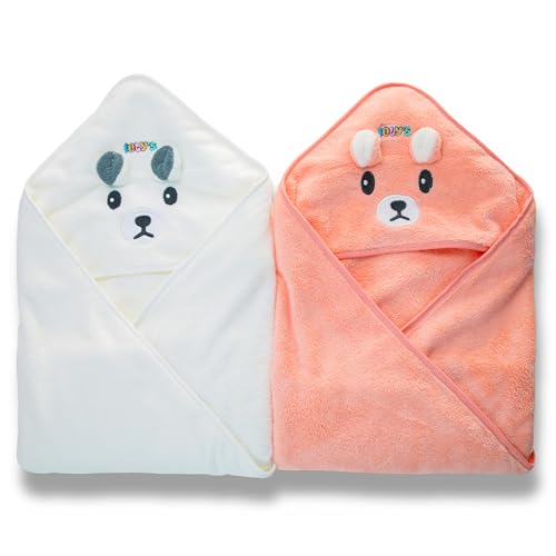 Image of Ioly's Hooded Baby Bath Towels for Newborn Essentials 41 inch Set of 2 Towels with Hood for Kids Babies Toddler Infant (Large) Baby Towel Cosas para Bebes recien nacidos Bath Items (White and Orange)
