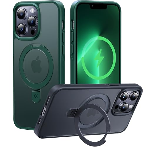 Image of CASEKOO Designed for iPhone 13 Pro Max Case with Magnetic Invisible Stand [Military Drop Protection] [Compatible with MagSafe] Shockproof Translucent Matte Slim Promax Phone Cover 6.7 inch, Green