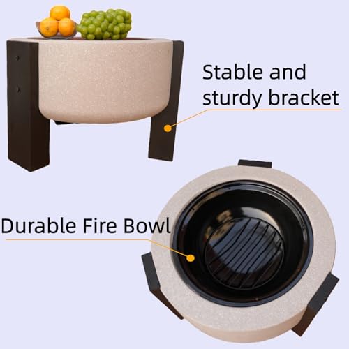 Image of Wood Burning Concrete Outdoor Fire Pit,Heat Resistant MGO Ceramic Material Base with BBQ Grill Firepit for Patio Garden,Backyard Barbecue,Outdoor Gatherings (Grey 3)