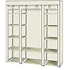 Vasitelan Portable Closet Wardrobe, Closet Storage Organizer with Shelves and Cover for Hanging Clothes, Non-Woven Fabric, Quick and Easy Assembly Style 1-Beige