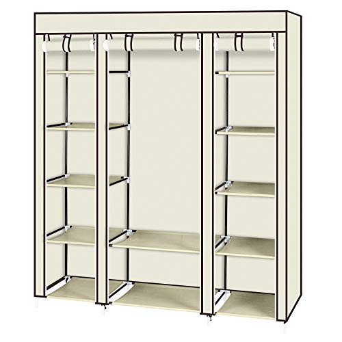 Alightup Armoire de Rangement en Tissu, Penderie avec Housse, Placard, Garde-Robe, 150 x 45 x 175cm, 5 Couches et 12 Compartiments, pour Chambre, Vestiaire, Beige
