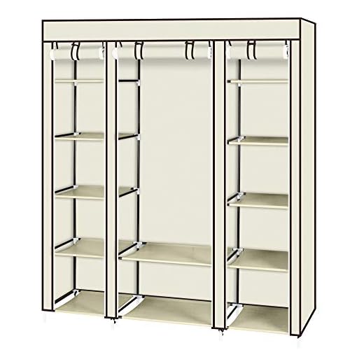 TactFire Armoire de Rangement en Tissu, Penderie avec Housse, Armoire Chambre Portable, Armoire à Vêtements, pour Chambre D'adulte avec 5 Couches 12 Compartiments, 150 x 45 x 175 cm, Beige