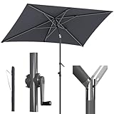 Menz Sonnenschirm Balkon mit Schutzhülle, Anthrazit – UV50+ Sonnenschirm rechteckig 210x140 cm knickbar mit Kurbel höhenverstellbar, für Garten & Terrasse