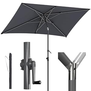 Menz Sonnenschirm Balkon mit Schutzhülle, Anthrazit – UV50+ Sonnenschirm rechteckig 210x140 cm knickbar mit Kurbel höhenverstellbar, für Garten & Terrasse