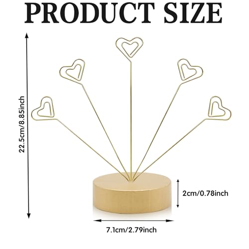 HINGTAI Heart-Shaped Photo Stand Contains Five Clips, Gold Tree Holder for Pictures Desk Photo Display Gift Tree Holder for Party, Round Base Suitable as a Gift for Holidays Weddings or Work