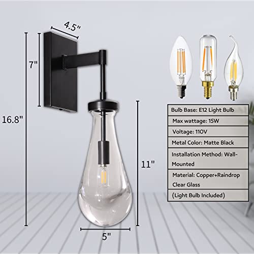 Wall Sconces Set Of Two, Black Sconces Dimmable Raindrop Sconces Wall Lighting, Modern Bathroom Sconces Wall Lamps Vanity Lighting Wall Sconces For Living Room, Wall Lights For Bedroom, Hallway #TOP4