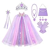 Vicloon Princess Cape Set - 11PCS Dress Up Clothes for Little Girls, Includes Cape, Crown, Wand, Jewelry, Bag - Perfect for 3+ Year Olds - Purple