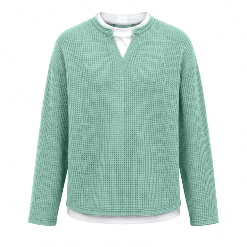 Vneck Tshirts Shirts for Men Thermal Waffle Knit Layered Look Sweatshirt - image 8