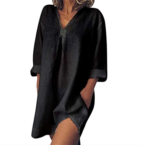 Esquirla Womens 3/4 Manga Blusa V Pescoço Oversize Casual Blusa Camisa Topos Preto S - S