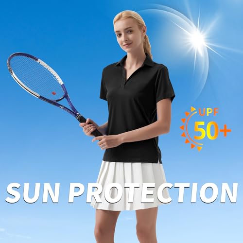 QBK Women's Golf Tennis Polo Shirt Short Sleeve V Neck Collared Athletic Workout Tops Dry Fit UPF 50+2