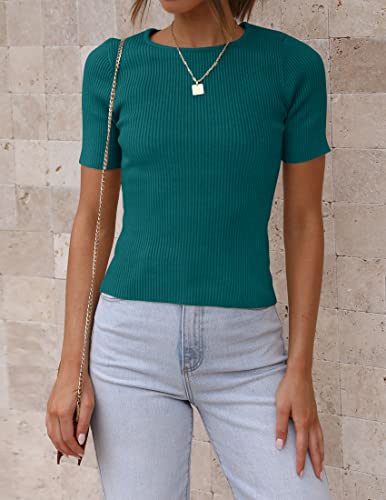 Image of ZESICA Women's Short Sleeve Sweater Tops 2026 Summer Crewneck Basic T Shirt